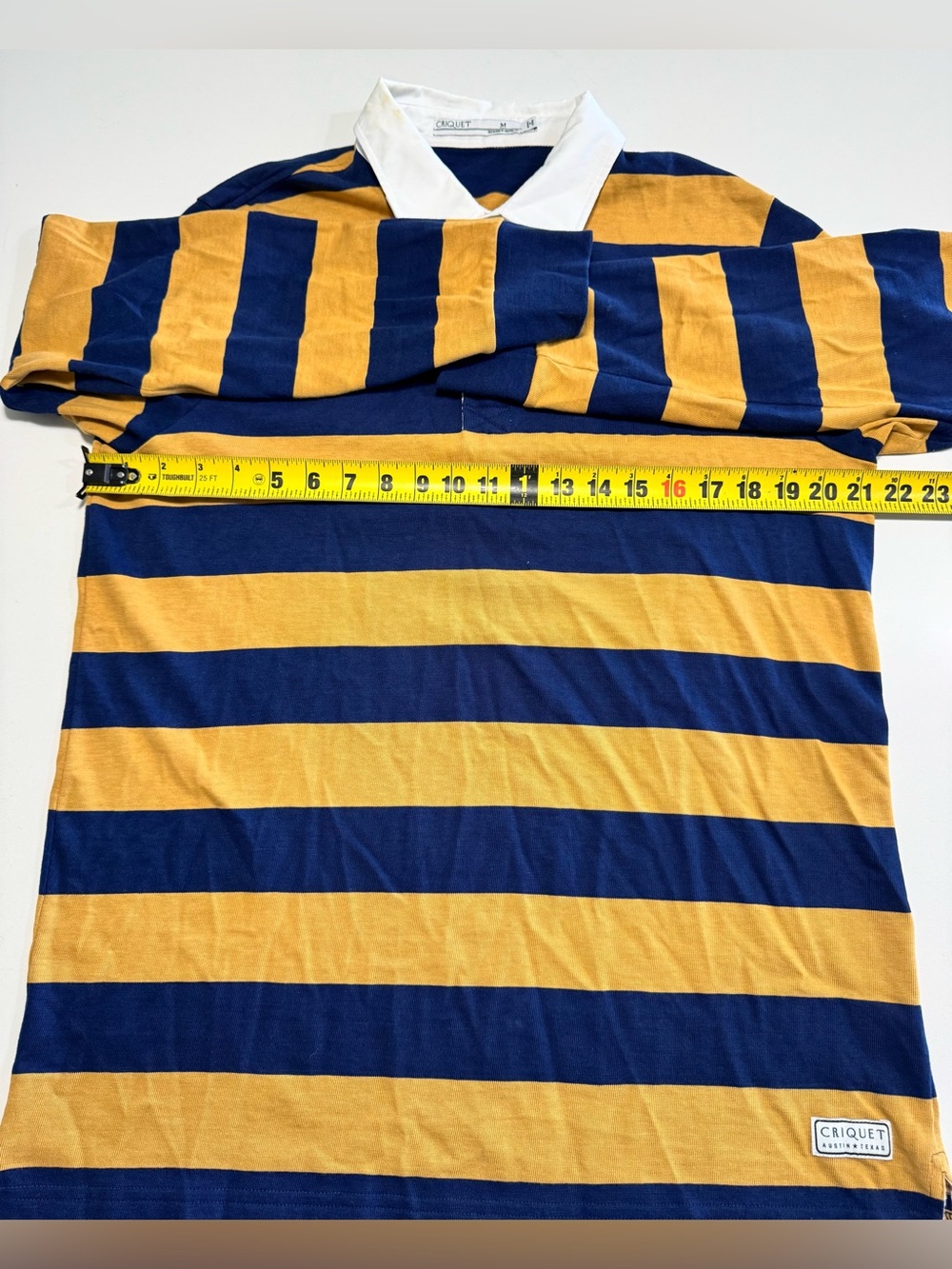 Criquet Shirt Men Yellow Blue Rugby Striped Polo Long Sleeve Size Medium Classic - Picture 6 of 8